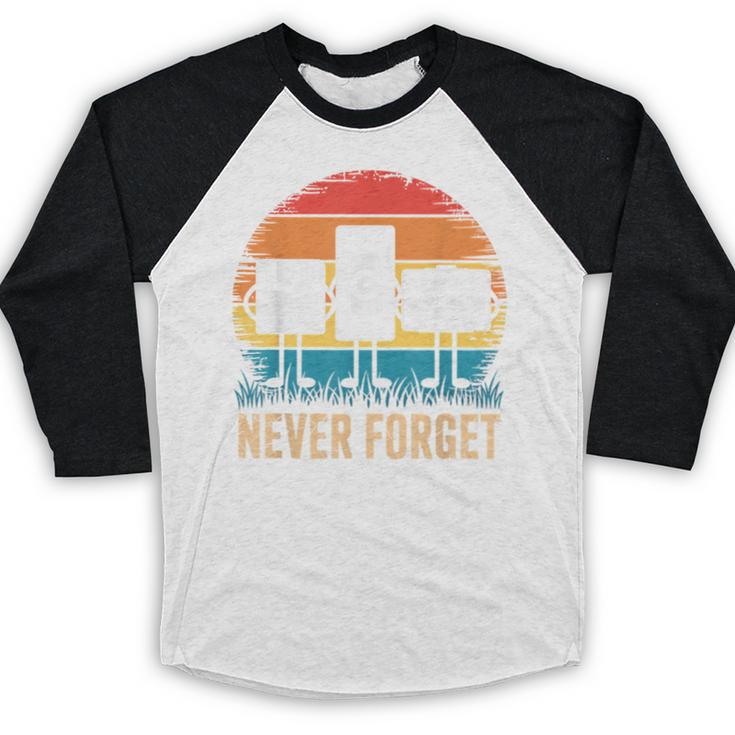 Never Forget Retro 80s 90s Floppy VHS Cassette Nostalgia Baseball Raglan Shirt