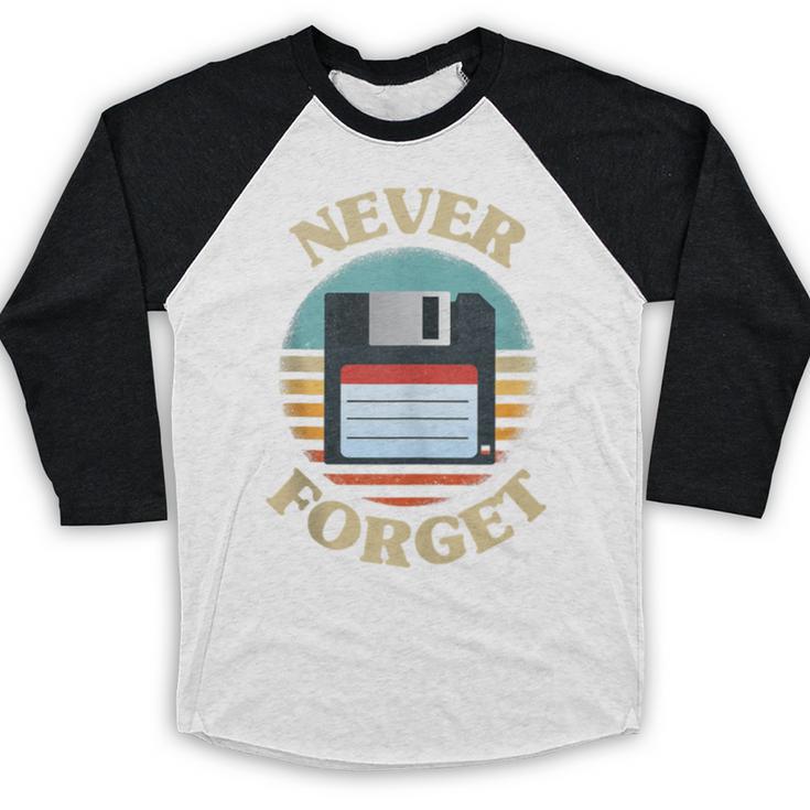Never Forget Retro Diskette Nostalgia Vintage Baseball Raglan Shirt