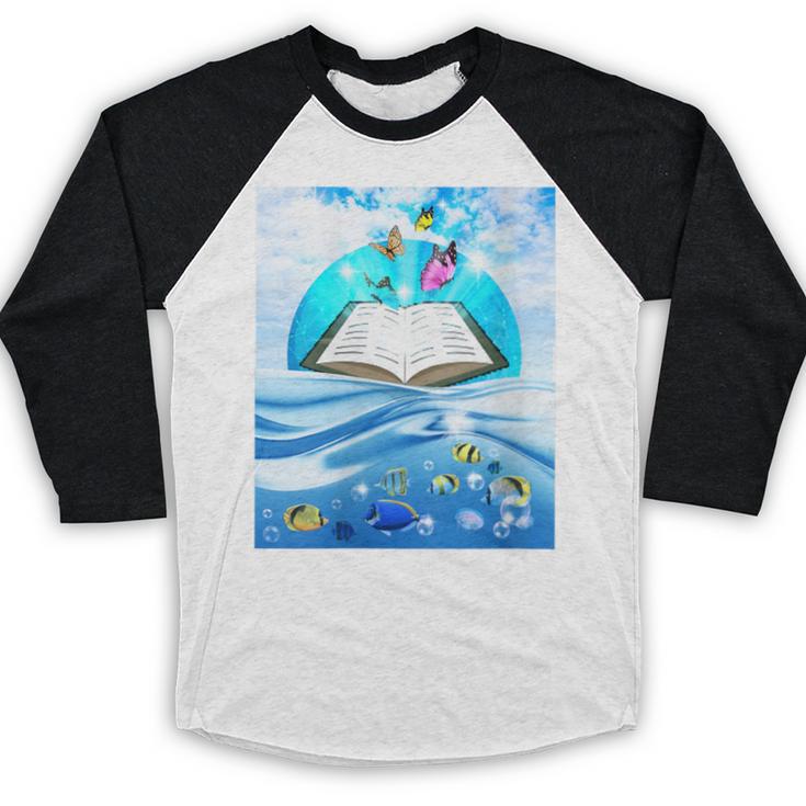 Frutiger Aero Aesthetic Tech Book Butterfly Baseball Raglan Shirt
