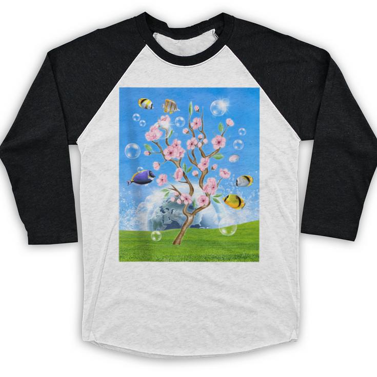 Frutiger Aero Aesthetic Tech Cherry Blossom Fishes Bubbles Baseball Raglan Shirt Frutiger Aero Aesthetic Tech Cherry Blossom Fishes Bubbles Baseball Raglan Shirt