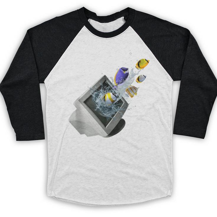 Frutiger Aero Aesthetic Tech Computer Aquarium Fishes Baseball Raglan Shirt