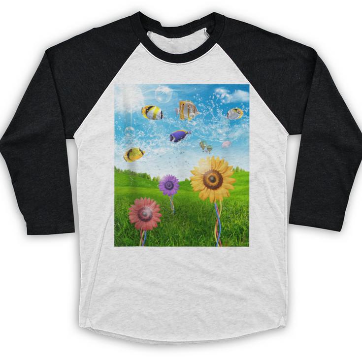 Frutiger Aero Aesthetic Tech Scenery Fishes Sunflower Baseball Raglan Shirt Frutiger Aero Aesthetic Tech Scenery Fishes Sunflower Baseball Raglan Shirt