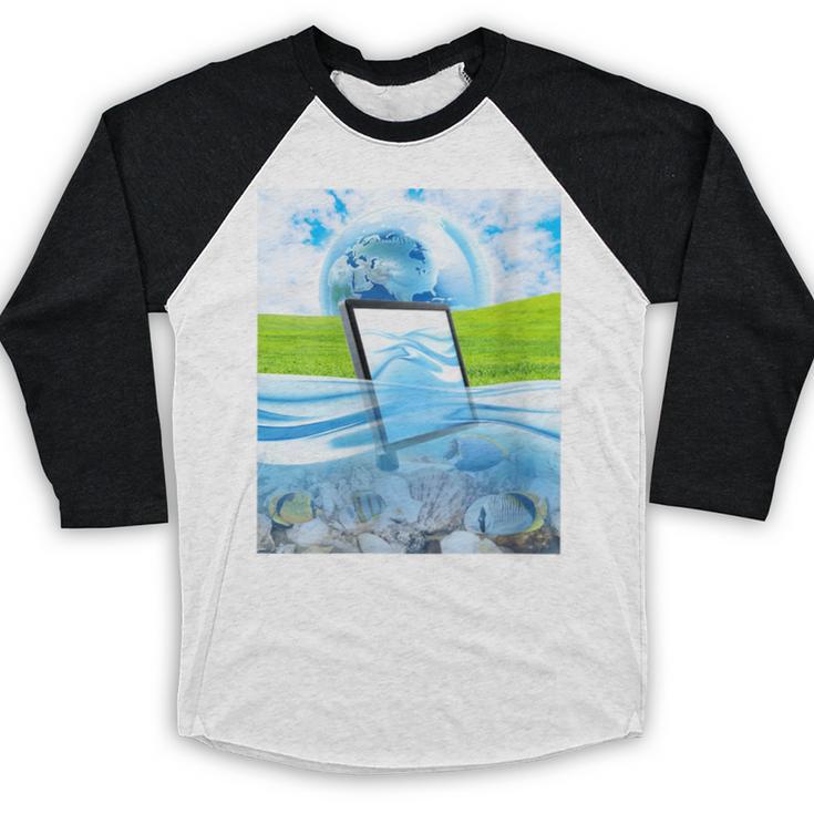 Frutiger Aero Aesthetic Tech Water Fishes Monitor Screen Baseball Raglan Shirt Frutiger Aero Aesthetic Tech Water Fishes Monitor Screen Baseball Raglan Shirt