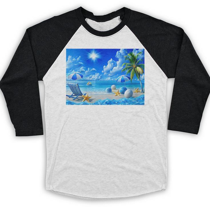 Frutiger Aero Beach Y2k Aesthetic Palm Tree Sand Ocean Baseball Raglan Shirt