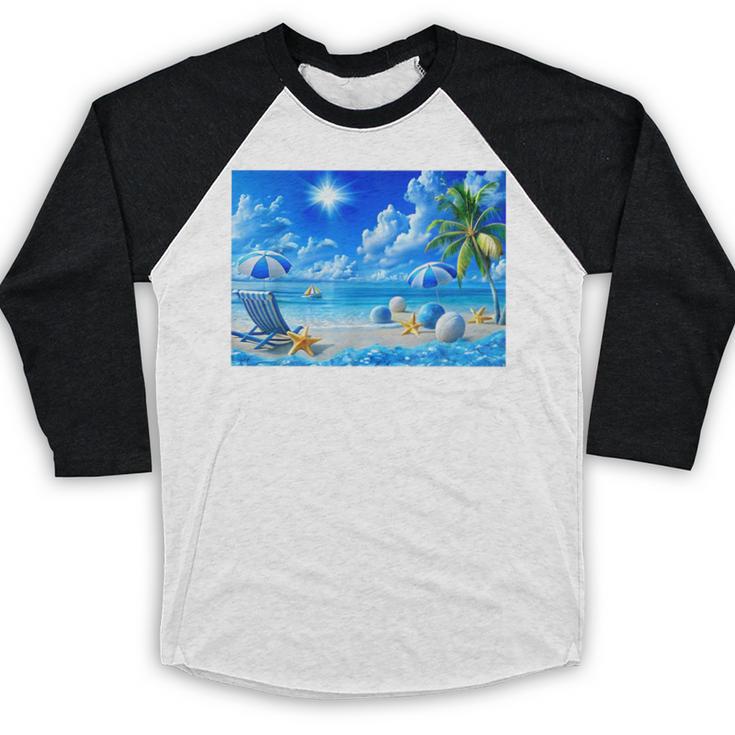 Frutiger Aero Beach Y2k Aesthetic Palm Tree Sand Ocean Men Women Girls Kids Baseball Raglan Shirt