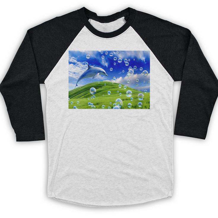 Frutiger Aero Dolphin Meadow Aesthetic Y2k 2000s Ironic Baseball Raglan Shirt Frutiger Aero Dolphin Meadow Aesthetic Y2k 2000s Ironic Baseball Raglan Shirt