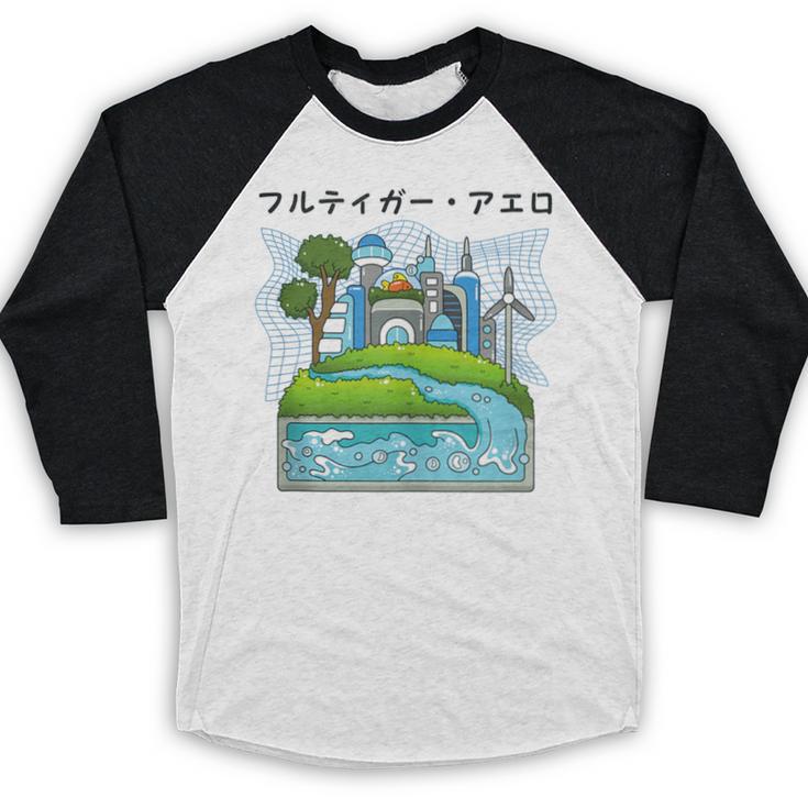 Future City Wind Power Frutiger Aero Y2K Style Ocean Baseball Raglan Shirt