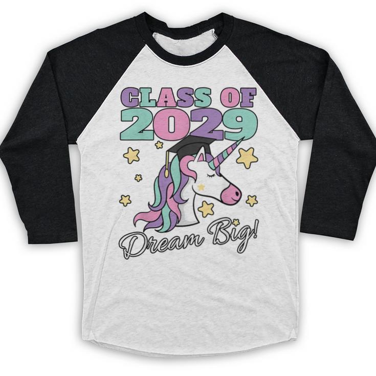Girls Class Of 2029 Magical Unicorn Graduation Cap Baseball Raglan Shirt