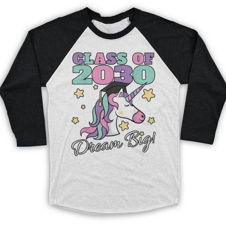 Girls Class Of 2030 Magical Unicorn Graduation Cap Baseball Raglan Shirt