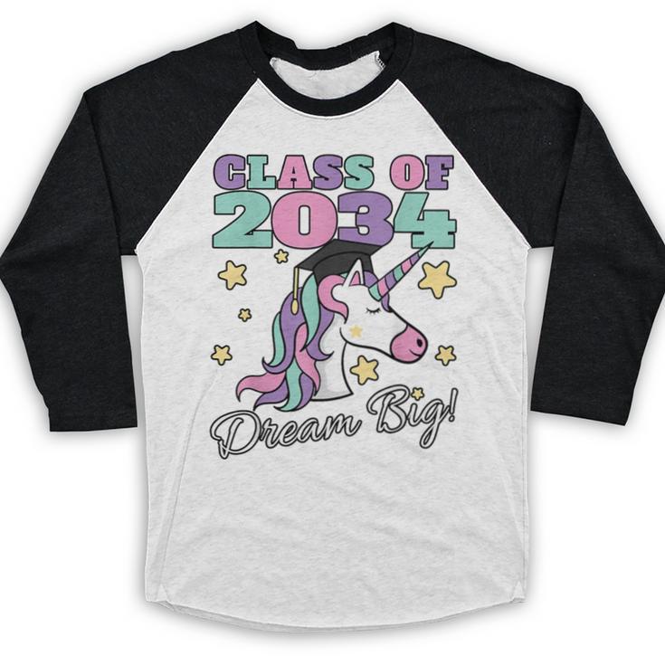 Girls Class Of 2034 Magical Unicorn Graduation Cap Baseball Raglan Shirt