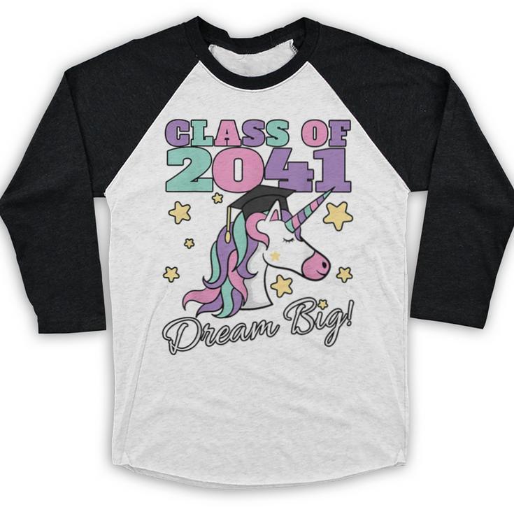 Girls Class Of 2041 Magical Unicorn Graduation Cap Baseball Raglan Shirt