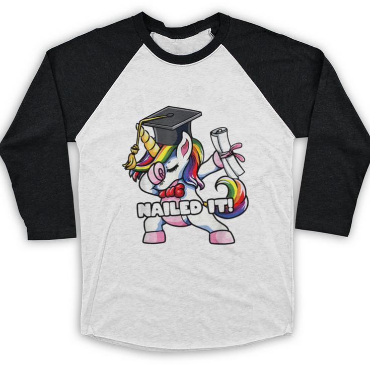 Girls Dabbing Unicorn 6th Sixth Grade Nailed It Graduation Baseball Raglan Shirt