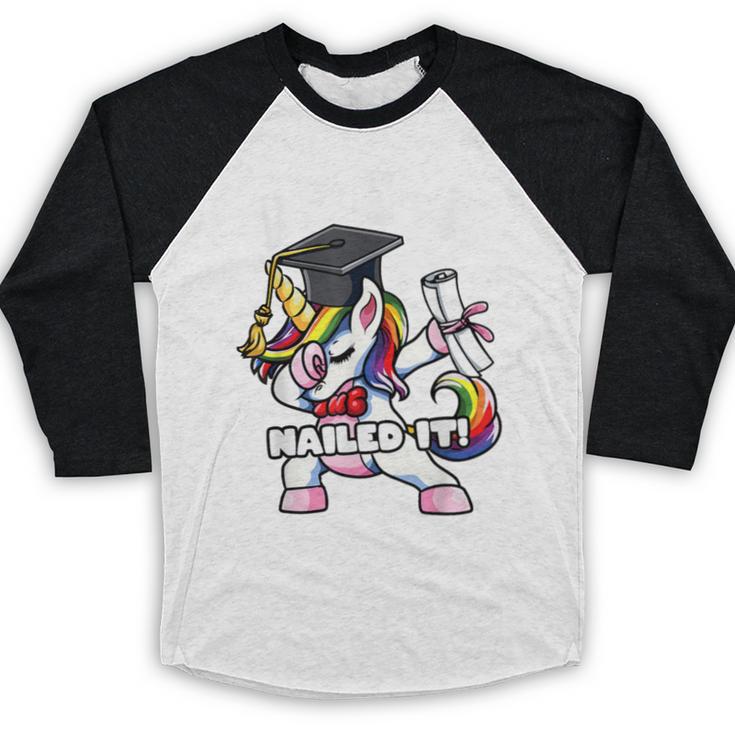 Girls Dabbing Unicorn Pre-K PreSchool Nailed It Graduation Baseball Raglan Shirt
