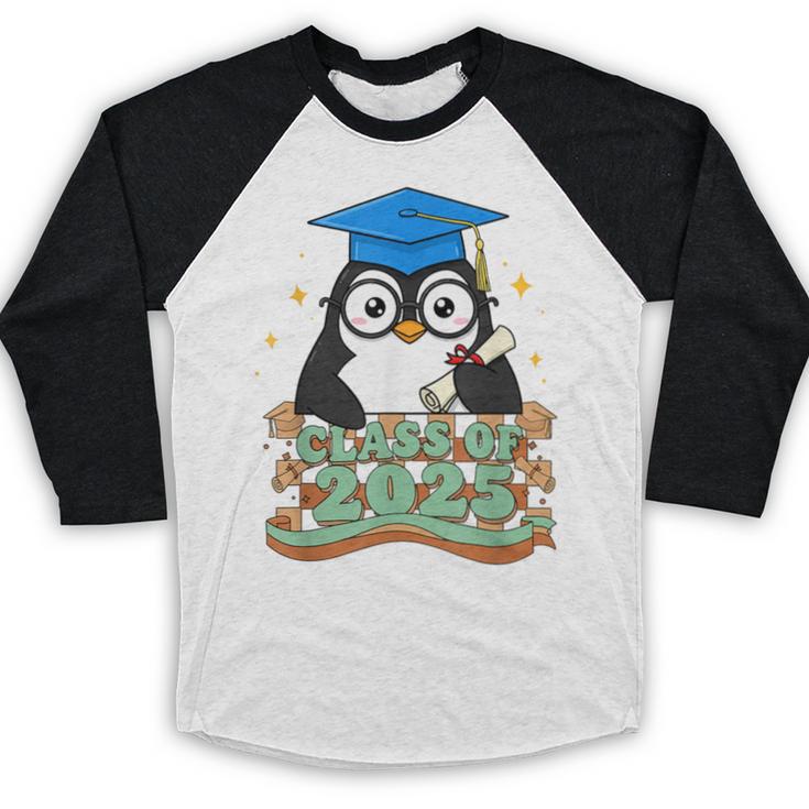 Graduate Penguin Class Of 2025 Kids Graduation Baseball Raglan Shirt