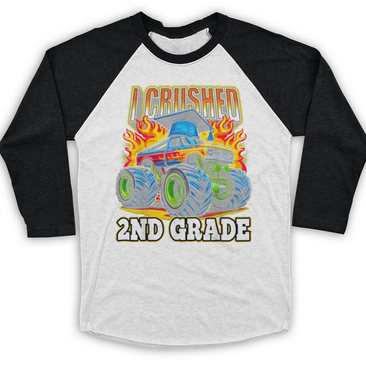 Graduation 2nd Grade Monster Truck Boys I Crushed Grad Baseball Raglan Shirt