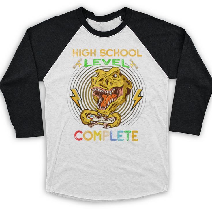 High School Level Complete Gamer Graduation Dinosaur 2021 Baseball Raglan Shirt