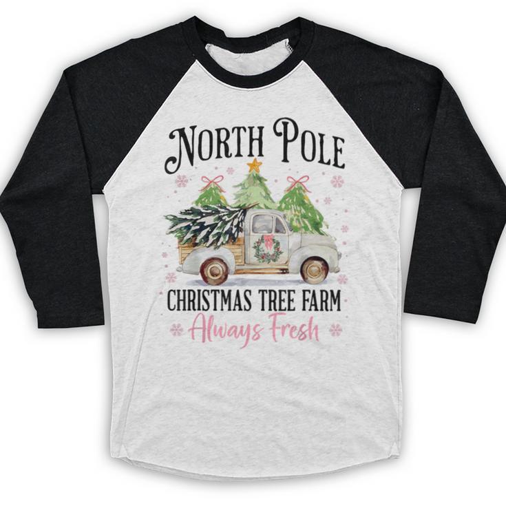Holiday Scene Nostalgia North Pole Tree Farm Merry Christmas Baseball Raglan Shirt