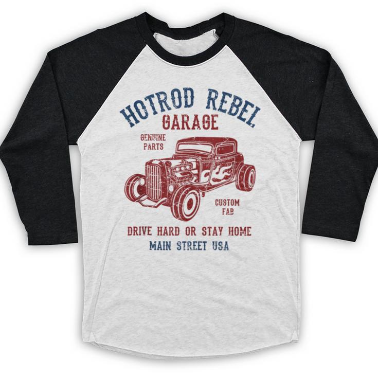 Hotrod Rebel Automotive Nostalgia Old Car Distressed Baseball Raglan Shirt