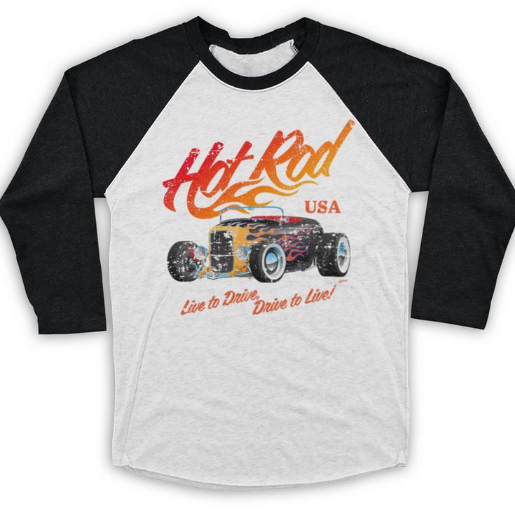 Hotrod Vintage Style Car Nostalgia Hotrod Distressed Premium Tri-Blend Baseball Raglan Shirt