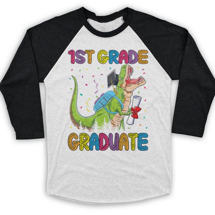 Kids 1st Grade Graduate Dinosaur Trex 1st Grade Graduation Baseball Raglan Shirt