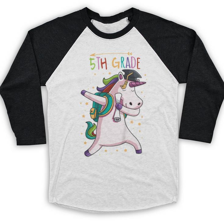 Kids Dabbing Unicorn Graduation 5th Grade Class Of 2019 Baseball Raglan Shirt