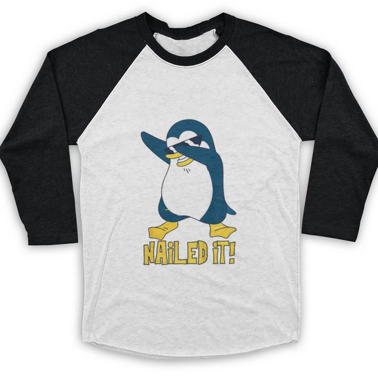 Kids Kindergarten Dabbing Penguin Nailed It Graduation Class 2021 Baseball Raglan Shirt
