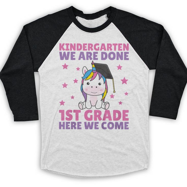 Kids Kindergarten Graduate Unicorn Graduation Baseball Raglan Shirt