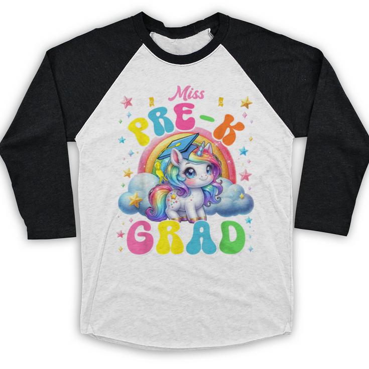 Kids Miss Pre-K Grad Graduation Cute Unicorn Rainbow Girls Baseball Raglan Shirt