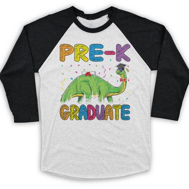 Kids Pre-K Graduate Brontosaurus Dino Pre Kindergarten Graduation Baseball Raglan Shirt