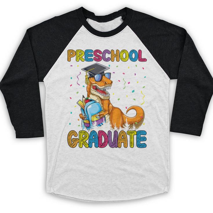 Kids Preschool Graduate Dinosaur Trex Preschool Graduation Baseball Raglan Shirt