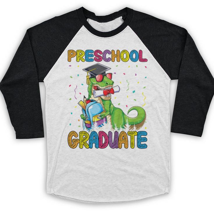 Kids Preschool Graduate T-Rex Dinosaur Preschool Graduation Baseball Raglan Shirt