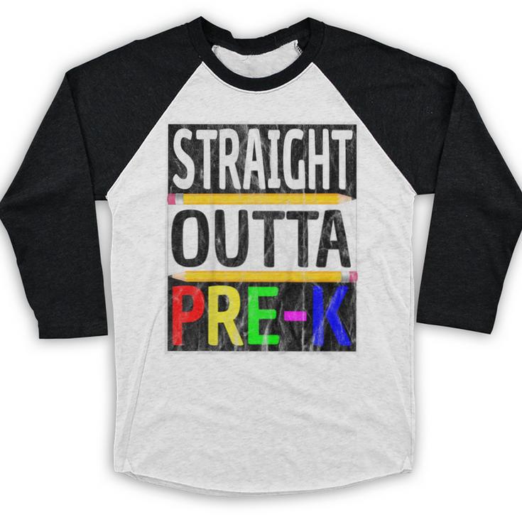 Kids Straight Outta Pre-K Graduation Baseball Raglan Shirt