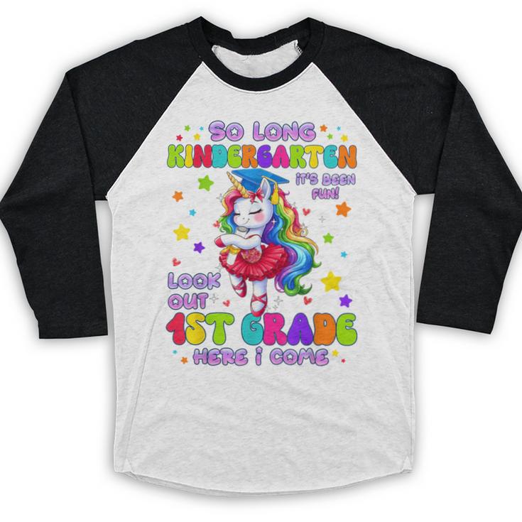 Kindergarten Graduation 2025 Graduate Girls Unicorn 1st Grad Baseball Raglan Shirt
