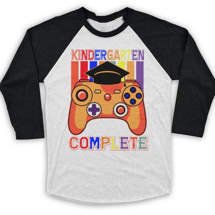 Kindergarten Graduation Level Complete Gamer Graduation Kids Baseball Raglan Shirt