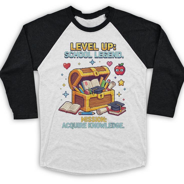 Level Up School Legend Video Game Pixel Art Graduation Baseball Raglan Shirt