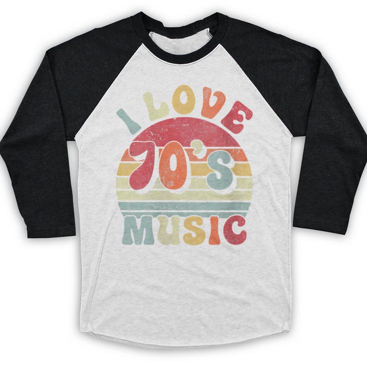I Love 70's Music Retro Style Nostalgia Cassette 1970s Party Baseball Raglan Shirt