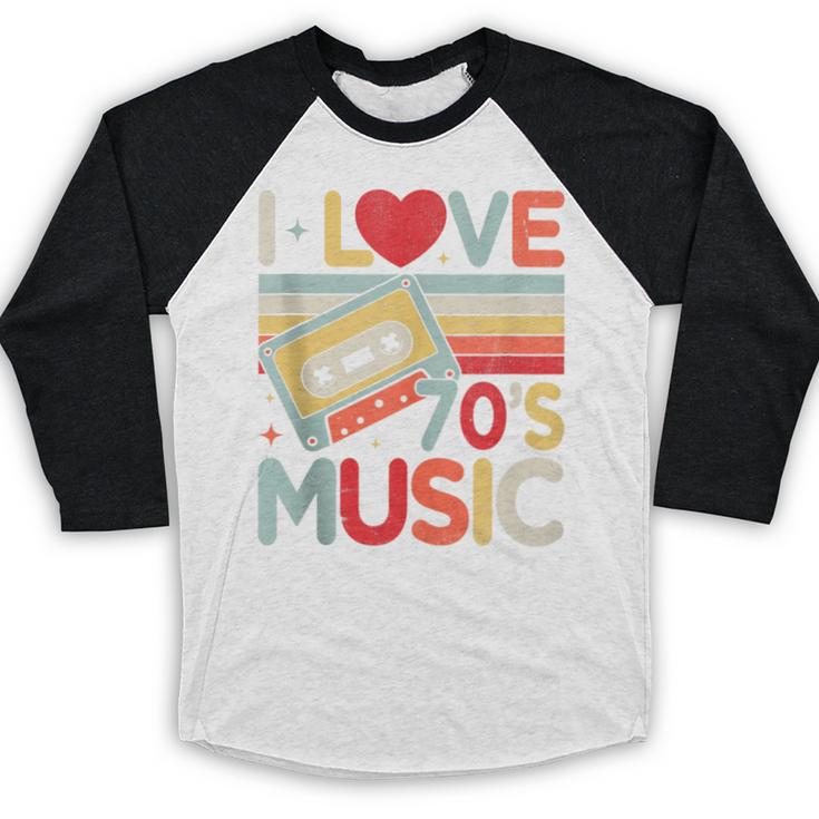 I Love 70's Music Retro Style Nostalgia Cassette 1970s Party Baseball Raglan Shirt