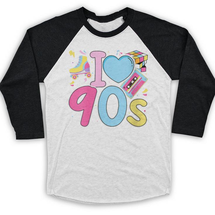 I Love 90's Retro Style Nostalgia Vibe 1990's Party Baseball Raglan Shirt