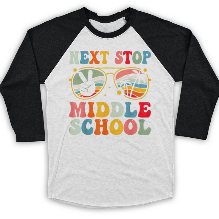 Next Stop Middle School Elementary School Graduation 2025 Baseball Raglan Shirt