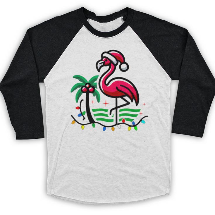 Nostalgia Holiday Tees -Adult Christmas Flamingo Small Short Sleeve Crew Neck Cotton Polyester Lightweight Ribbed Cuff Winter Baseball Raglan Shirt