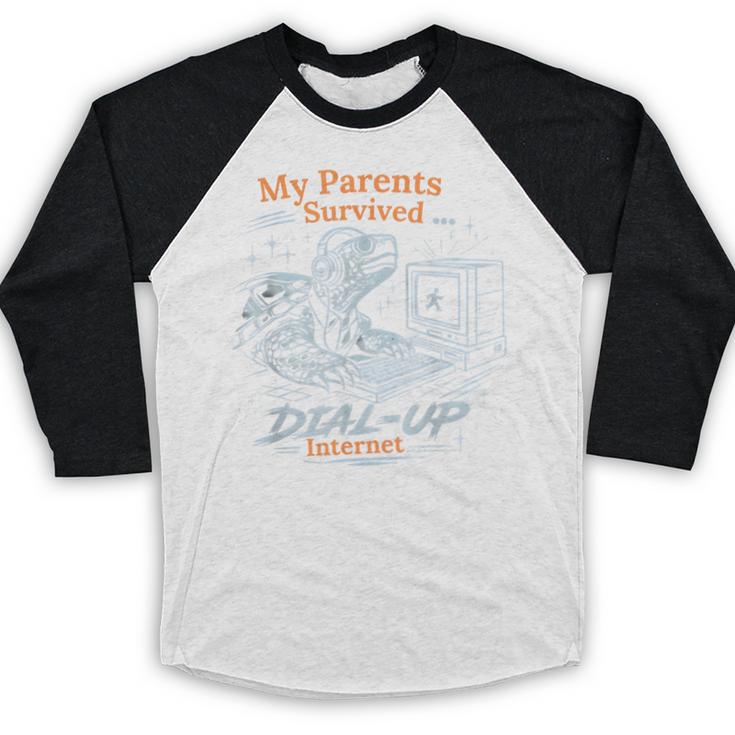 My Parents Survived Dial Up Internet Nostalgia Turtle Baseball Raglan Shirt