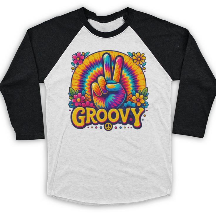 Peace Sign Groovy Vibes Costume Nostalgia Tie Dye Fashion Baseball Raglan Shirt