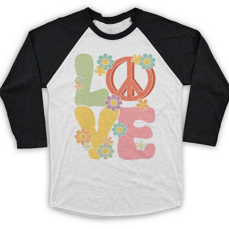 Peace Sign Love Groovy Vibes Costume Nostalgia 1980s Fashion Baseball Raglan Shirt