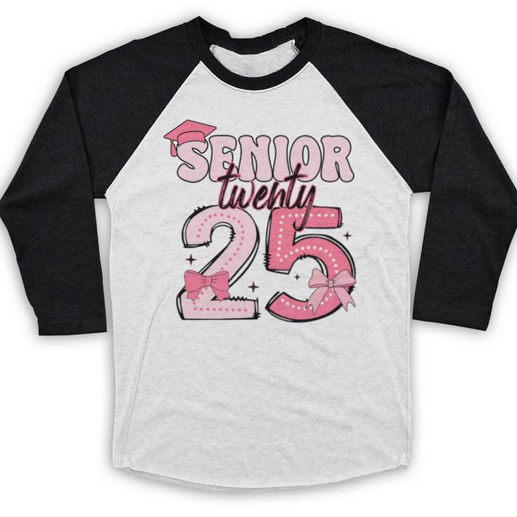 Pink Coquette Bow Senior 2025 Back To School Graduation Girl Baseball Raglan Shirt