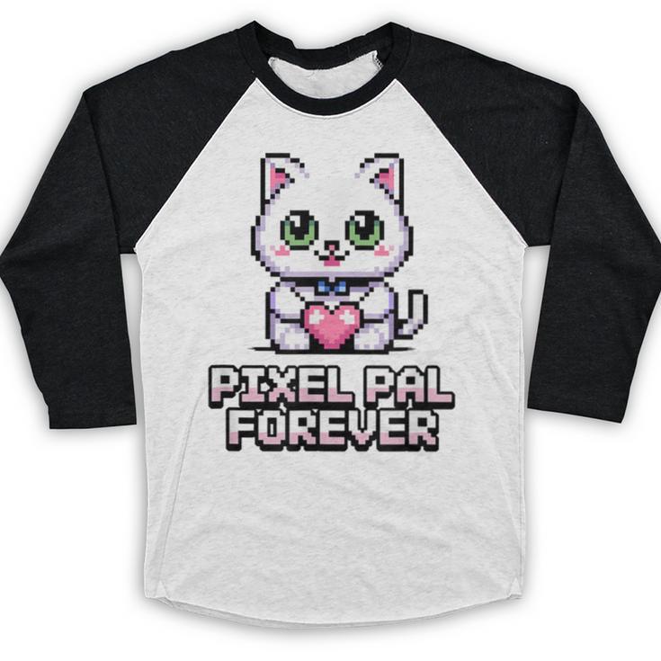 Pixel Art Pet Cat Y2K Retro Vintage Digital Nostalgia Tech Baseball Raglan Shirt