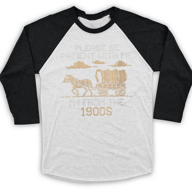 Please Be Patient I'm From The 1900s Retro Pixel Horse Wagon Baseball Raglan Shirt