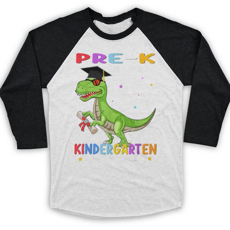 Pre k Graduation We Are Done Class 2023 Pre-k Dinosaur Boys Baseball Raglan Shirt