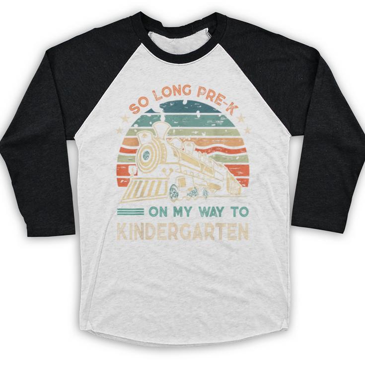 Pre-k Graduation To Kindergarten Retro Vintage Train Kids Baseball Raglan Shirt