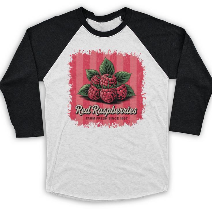 Red Raspberries Farm Fresh Since 1987 Nostalgia Baseball Raglan Shirt Red Raspberries Farm Fresh Since 1987 Nostalgia Baseball Raglan Shirt