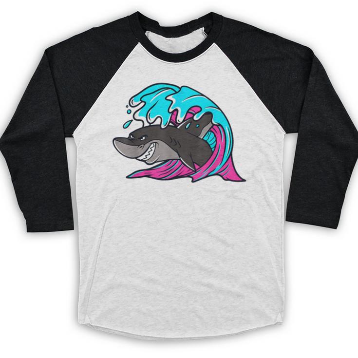 Retro 80s Shark Whale Diving Nostalgia Shark Party Baseball Raglan Shirt Retro 80s Shark Whale Diving Nostalgia Shark Party Baseball Raglan Shirt